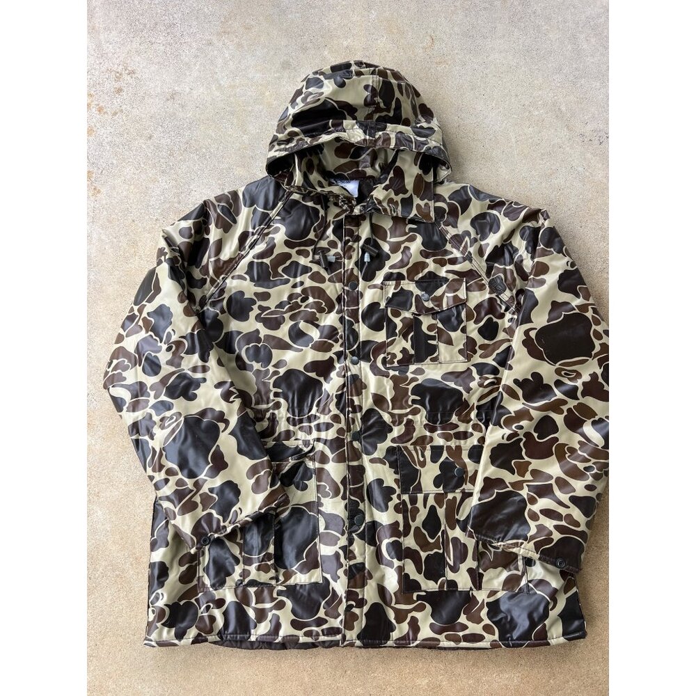 Vintage Duck Bay Camouflage Hooded Jacket Medium PVC & Nylon B4